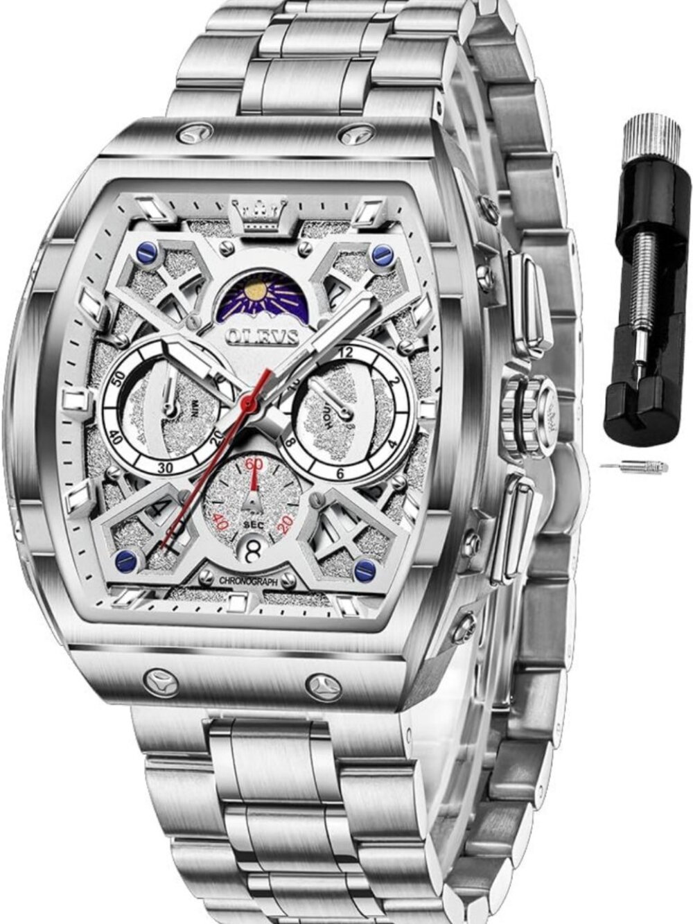 Stylish Men's Chronograph Watch - Big Square Analog, Waterproof Silicone Strap